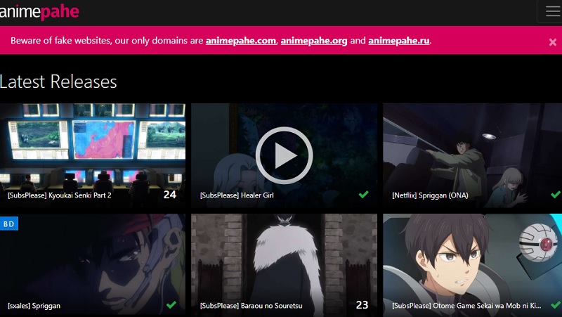 Watch Subbed Anime Animepahe Interface 